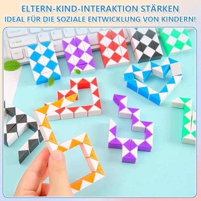 MAGIC SNAKE CUBE, PACK OF 12 BLOCK MINI SNAKE PUZZLES MAGIC RULER, 3D PUZZLE MAGIC SNAKE TOY, PROMOTES CREATIVITY AND MOTOR SKILLS CHILDREN'S DAY GIFTS (RANDOM COLOUR) - Image 3